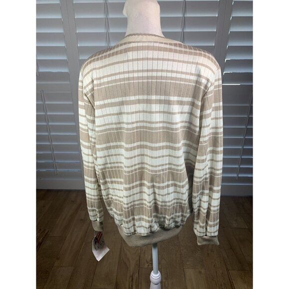New Vtg Cricket Lane Top Blouse M Ivory/Tan Stripe Swiss Chalet Cottage 80s Sear - Picture 7 of 12